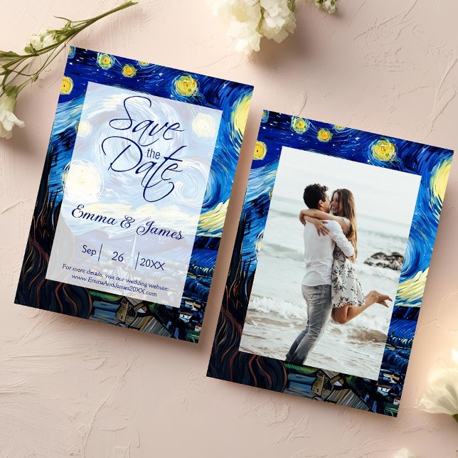 Elegant Van Gogh Starry Night Wedding Script Save The Date (Creator Uploaded)