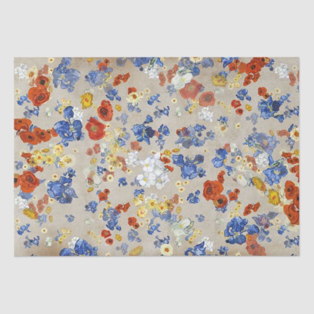 Elegant Van Gogh's Blue Irises Poppies Kraft Tissue Paper (Front)