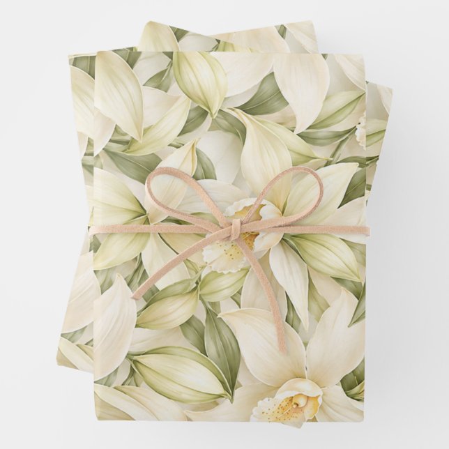 Elegant Vanilla Blossom Pattern Wrapping Paper Sheet (In situ)