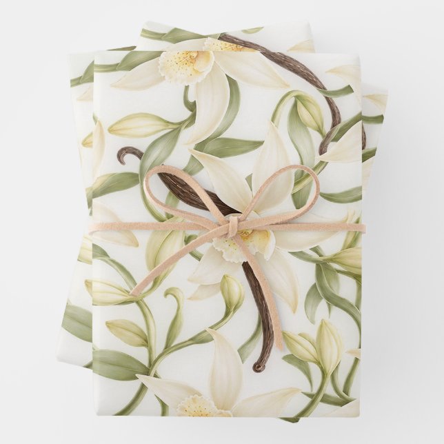Elegant Vanilla Blossom Pattern Wrapping Paper Sheet (In situ)