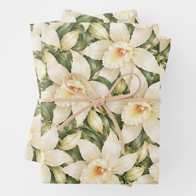 Elegant Vanilla Blossom Pattern Wrapping Paper Sheet (In situ)