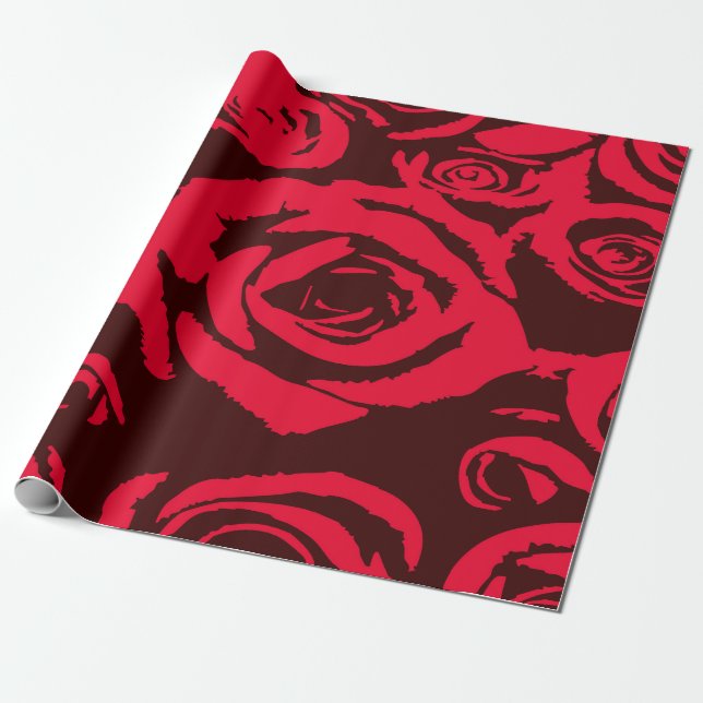 Elegant Vector Red Roses Floral Pattern Wrapping Paper (Unrolled)
