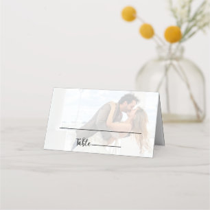 Elegant Vellum Black & White Overlay Photo Wedding Place Card