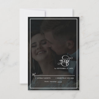 Elegant Vellum Black & White Overlay Photo Wedding RSVP Card