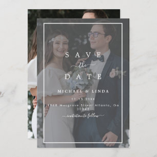 Elegant Vellum Black & White Overlay Photo Wedding Save The Date