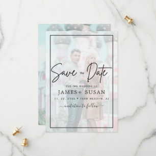 Elegant Vellum Black & White Overlay Photo Wedding Save The Date