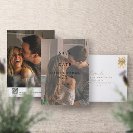 Elegant Vellum Overlay 2 Photo QR Code Wedding Save The Date