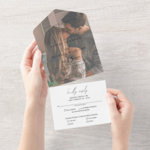 Elegant Vellum Overlay Photo Wedding RSVP All In One Invitation