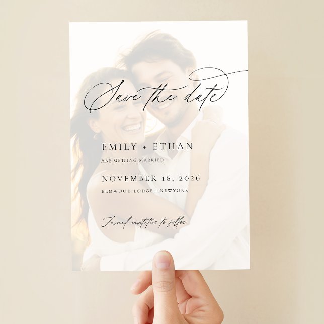 Elegant Vellum Overlay Photo Wedding Save The Date Acrylic Invitations (Creator Uploaded)
