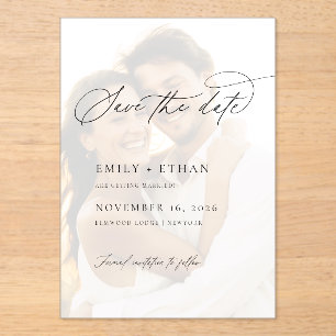 Elegant Vellum Overlay Photo Wedding Save The Date Acrylic Invitations
