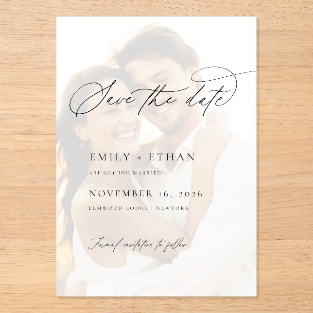 Elegant Vellum Overlay Photo Wedding Save The Date Acrylic Invitations (Front)