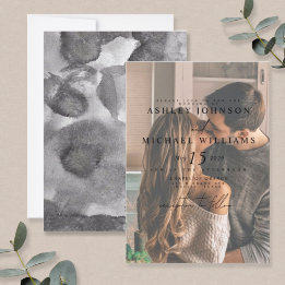 Elegant Vellum Overlay Watercolor Photo Wedding Invitation