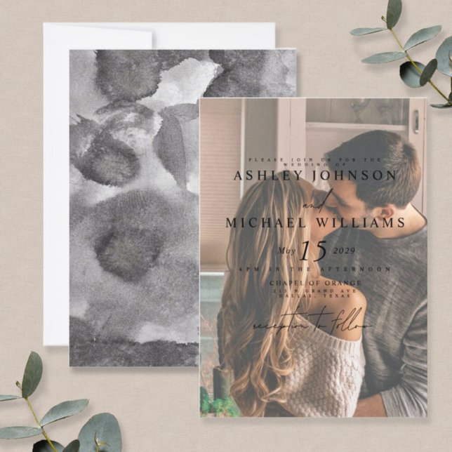 Elegant Vellum Overlay Watercolor Photo Wedding Invitation (Creator Uploaded)