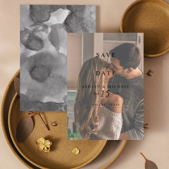 Elegant Vellum Overlay Watercolor Photo Wedding Save The Date (Easily personalize this photo save the date with your unique details.)