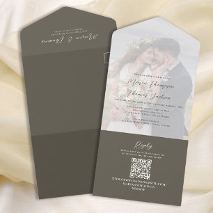 Elegant Vellum Photo Overlay Dark Brown QR Code All In One Invitation