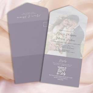 Elegant Vellum Photo Overlay Lilac QR Code RSVP All In One Invitation