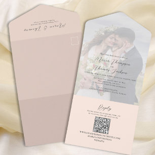 Elegant Vellum Photo Overlay Peach   QR Code All In One Invitation