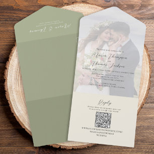 Elegant Vellum Photo Overlay Sage Green   QR Code All In One Invitation