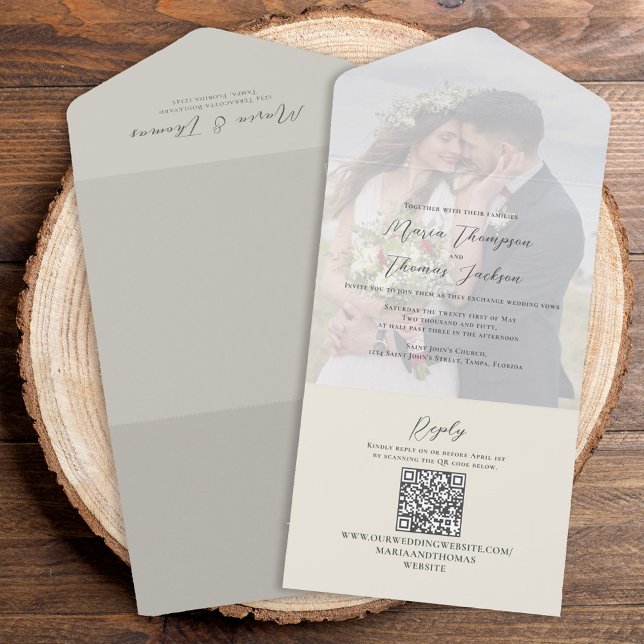 Elegant Vellum Photo Overlay Sage Green | QR Code All In One Invitation (Creator Uploaded)