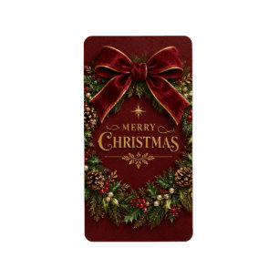 Elegant Velvet Bow Christmas, Luxury Botanical Label