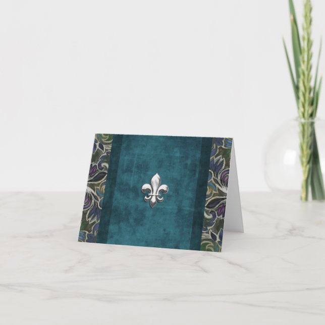 Elegant Velvet Look with Silver Fleur de Lis Card (Front)
