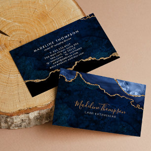 Elegant Velvet Navy Blue Marble Agate Geode Business Card