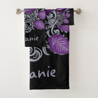 Elegant velvet rose surrounded by Tribal pattern Bath Towel Set