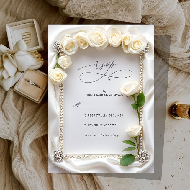 Elegant Velvet White Roses Wedding RSVP Card (Creator Uploaded)