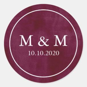 Elegant Velvety Burgundy Wedding Classic Monogram Classic Round Sticker