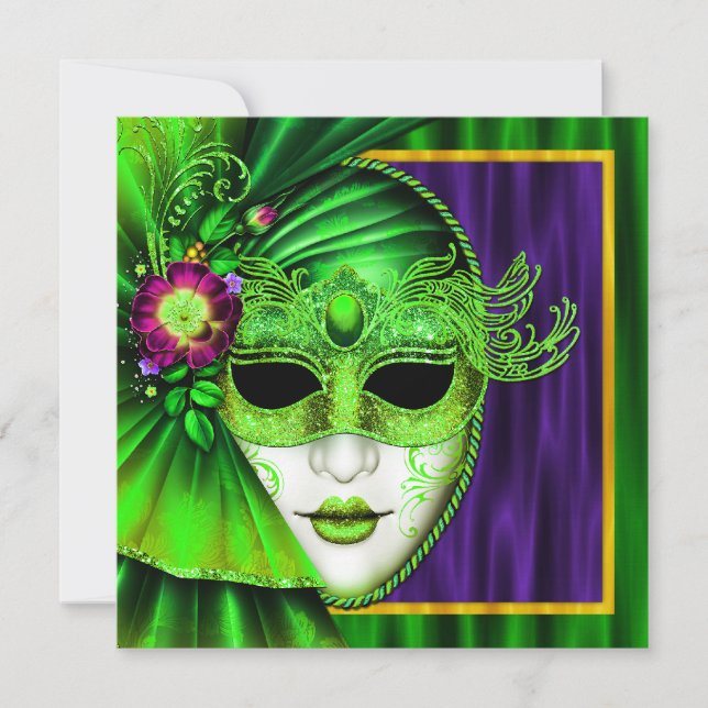 Elegant Venetian Mask Mardi Gras Wedding Invitation (Front)