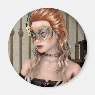 Elegant Venetian Masquerade Portrait Art Magnet