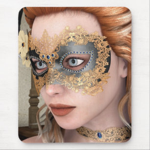Elegant Venetian Masquerade Portrait Art Mouse Mat