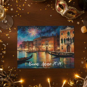 Elegant Venice Fireworks New Year Postcard
