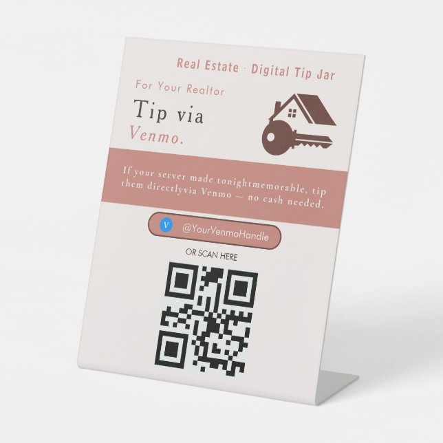 Elegant Venmo Tips QR Code Sign | Venmo Tips  (Front)