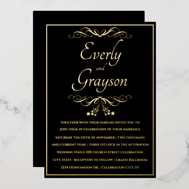 Elegant Veri Black and Gold Wedding    (Front/Back)