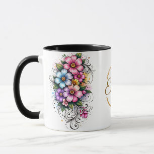 Elegant Vertical Flower Bouquet Illustration Mug