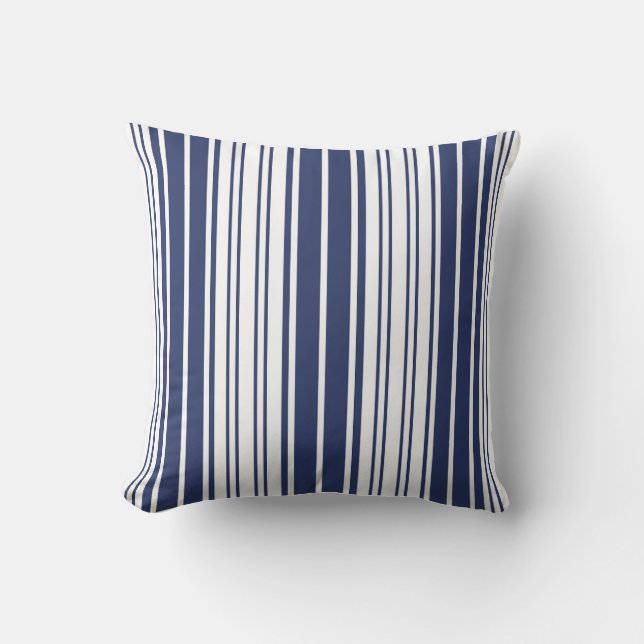 Elegant, vertical, stripes, navy blue, white cushion (Front)
