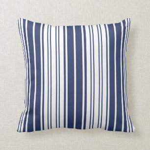 Elegant, vertical, stripes, navy blue, white cushion