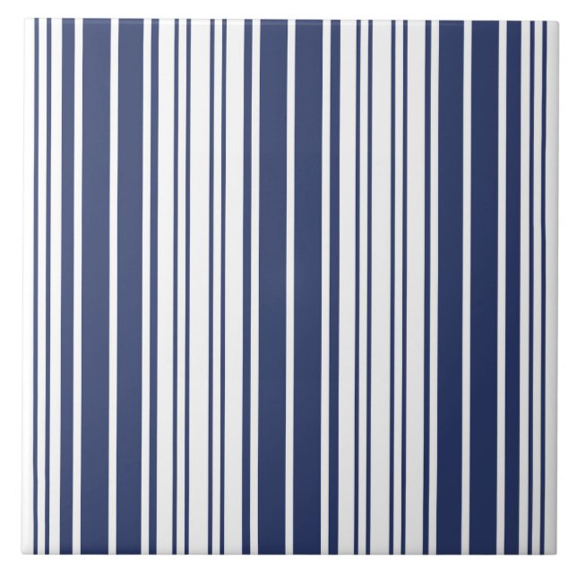Elegant, vertical, stripes, navy blue, white tile (Front)