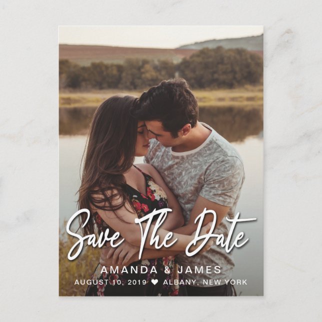 Elegant Vertical Typography Wedding Save The Date Announcement Postcard (Front)