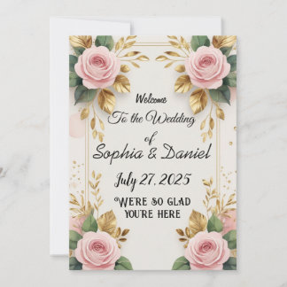 Elegant Vertical Wedding Invitation  with Gold