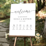 Elegant Vertical Wedding Welcome Sign and Timeline<br><div class="desc">Welcome your guests with this elegant wedding welcome sign with a timeline! Ability to customise the sign with your details and your own wedding timing. If needed, you can select customise further using the editing tool and re-arrange or move icon images and their text to suit your timeline needs by...</div>