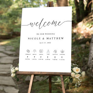Elegant Vertical Wedding Welcome Sign and Timeline