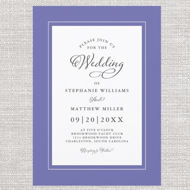 Elegant Very Peri Blue Modern Calligraphy Wedding Invitation (Creator Uploaded)