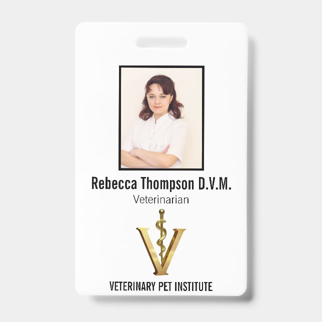 Elegant Veterinary Medicine Gold V Vet | Photo ID Badge (Front)