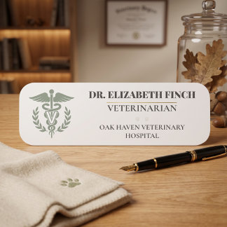 Elegant Veterinary Name Tag DVM Caduceus