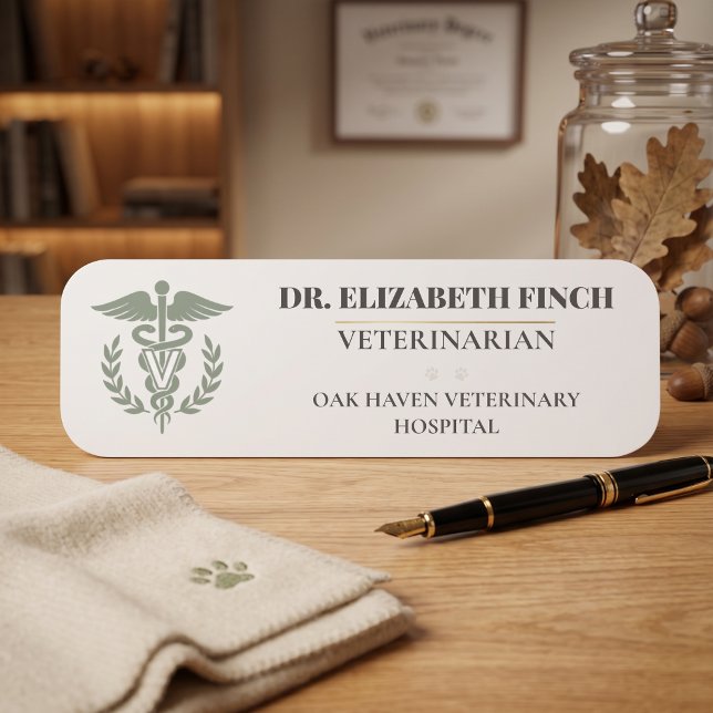 Elegant Veterinary Name Tag DVM Caduceus  (Elegant Veterinary Name Tag DVM Caduceus Classic White
)
