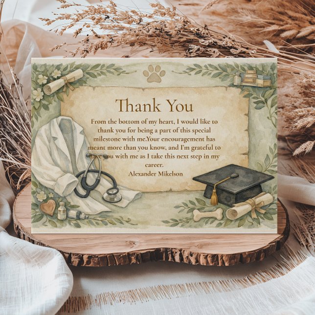 Elegant Veterinary White Coat Graduation Party Thank You Card (Creator Uploaded)