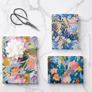 Elegant Vibrant Abstract Botanical Art Pattern Wrapping Paper Sheet