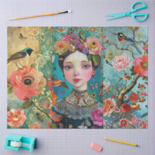 Elegant Vibrant Colorful Floral Decoupage Collage Tissue Paper